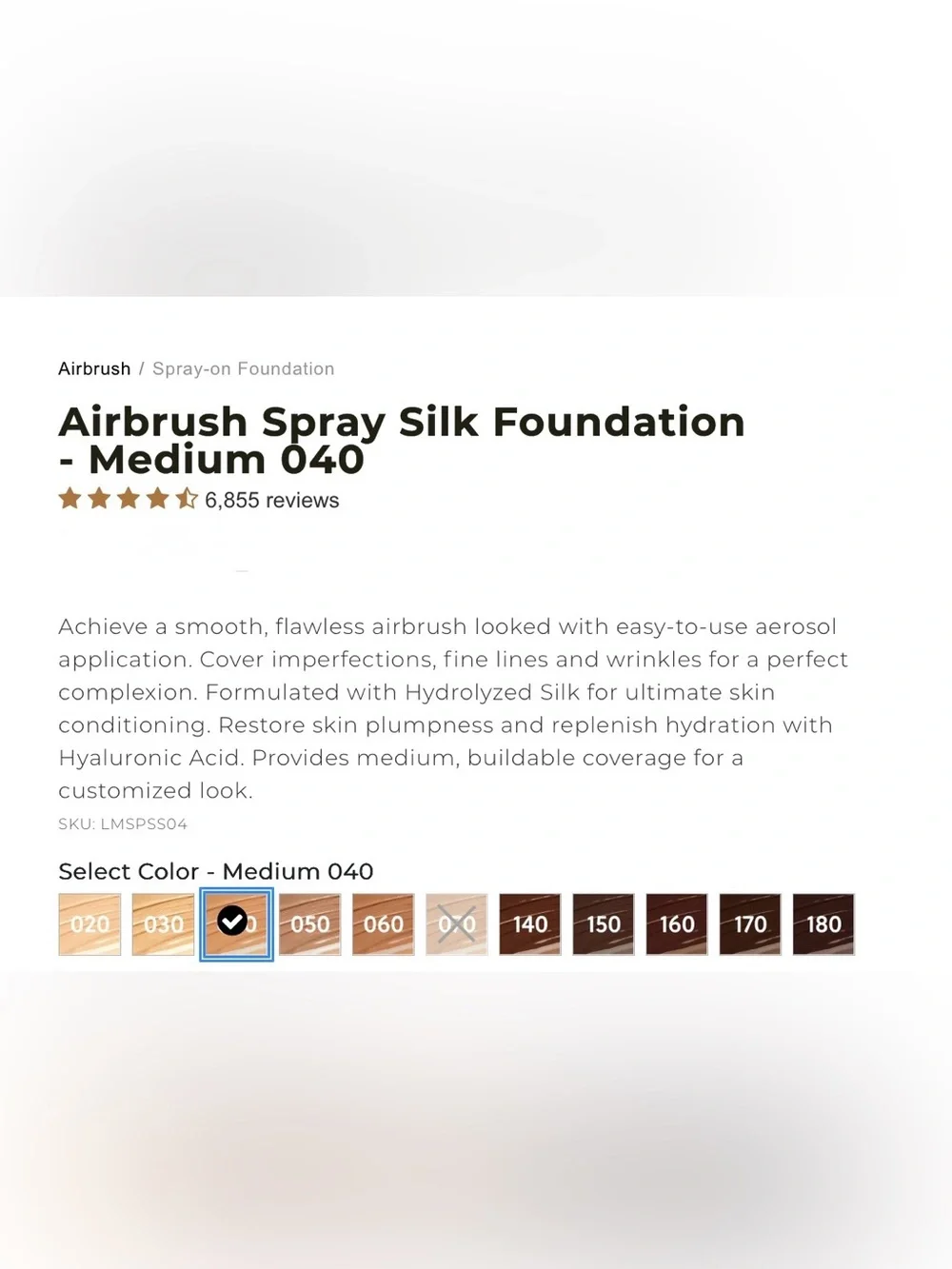 🌸B14 - Luminess Airbrush Spray Silk Foundation - Medium 040🤎